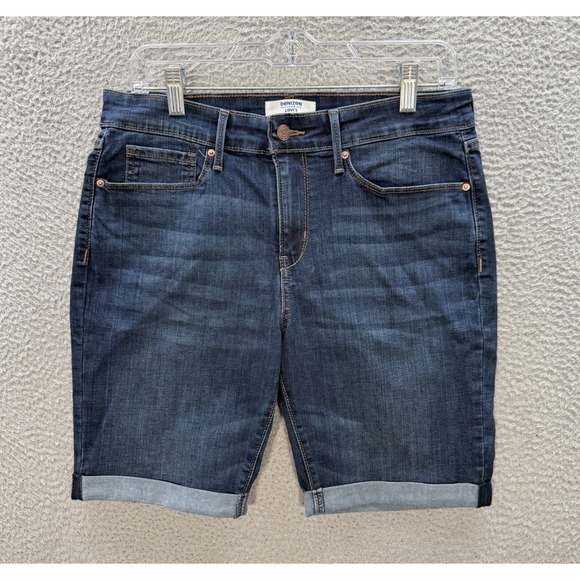Levi's Pants - Levis Denizens Shorts Womens 12 Blue Denim Bermuda Cuffed Stretch Whiskered